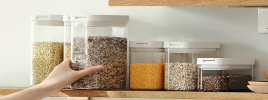 Contenedor de plástico transparente, contenedores de almacenamiento de cereales, gabinete, despensa, organización, caja para encimera de cocina