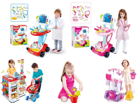 Conjunto médico de plástico serie supermercado caja registradora equipo médico clínica helado coche juguetes educativos intelectuales juegos de juguetes para niños